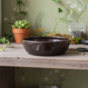 Ceramic Brown Artisan Pottery Oval‎ Bowl, Vintage Handmade Rustic Trinket Dish